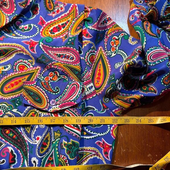 Vintage Schrader Long Sleeve Pleated Midi Dress Womens 14 Paisley Secretary 70s - Picture 12 of 16